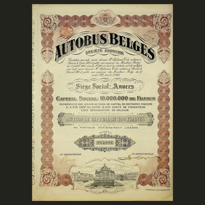 Autobus Belges (Societe Anonyme) Stock Certificate from 1924