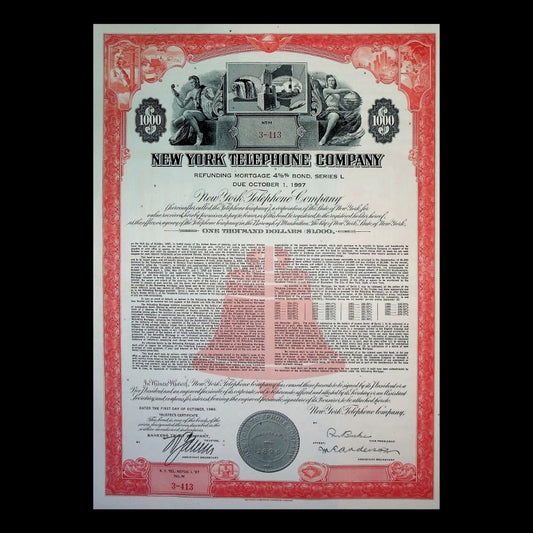 New York Telephone Company Bond Certificate from 1960 with coupons