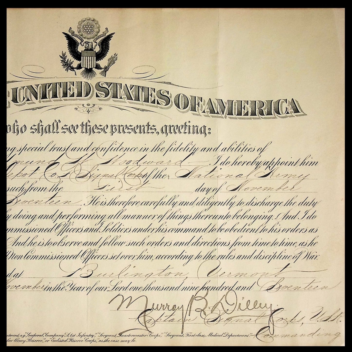 US Army Promotion Warrant from 1917 (World War 1)