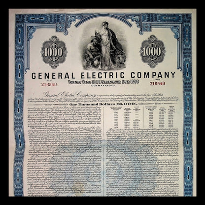 General Electric Bond Certificate from 1956 ($1,000, Blue)