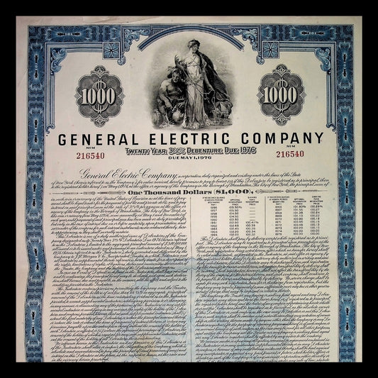 General Electric Bond Certificate from 1956 ($1,000, Blue)