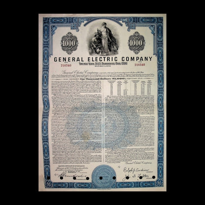 General Electric Bond Certificate from 1956 ($1,000, Blue)