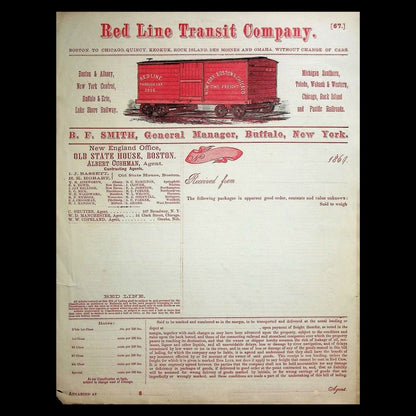 Red Line Transit Company Unused Shopping Receipt 1869