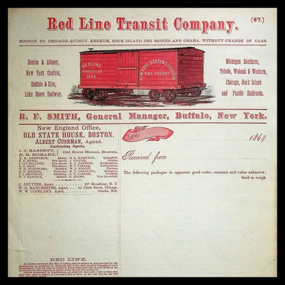 Red Line Transit Company Unused Shopping Receipt 1869