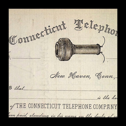 Connecticut Telephone Company Unissued Stock Certificate from 1890s