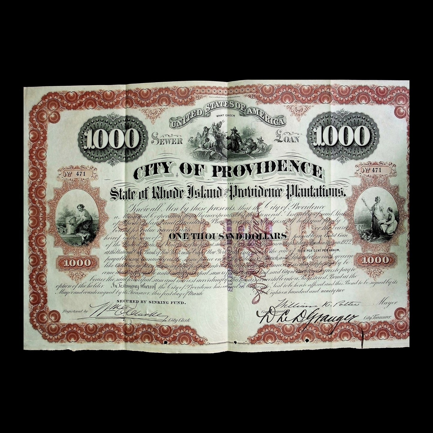 City of Providence, Rhode Island $1,000 Highway/ Water Loan Bond from 1915/ 1930