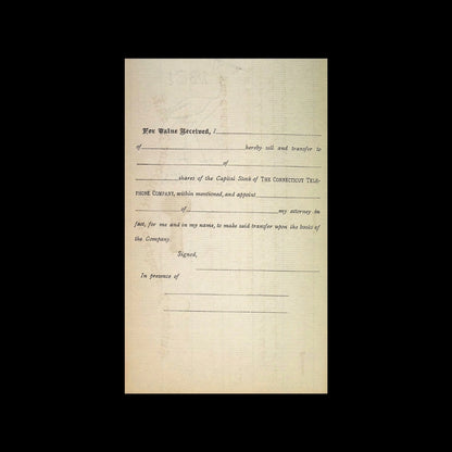 Connecticut Telephone Company Unissued Stock Certificate from 1890s