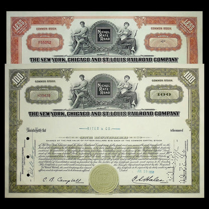 New York, Chicago and St. Louis Railroad Company Stock Certificate from 1950s