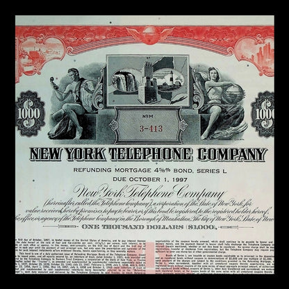 New York Telephone Company Bond Certificate from 1960 with coupons
