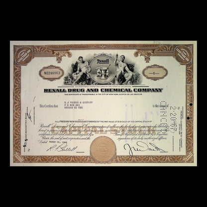 Rexall Drug and Chemical Company Stock Certificate from 1960s