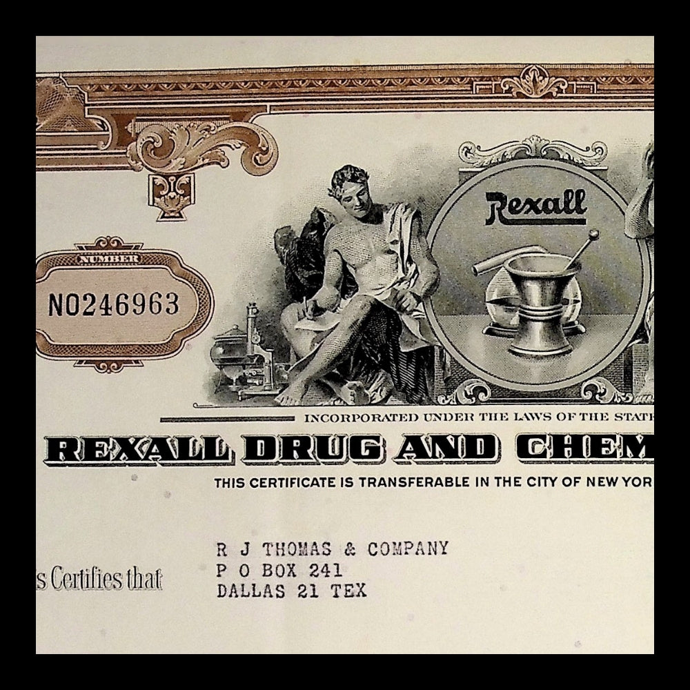 Rexall Drug and Chemical Company Stock Certificate from 1960s