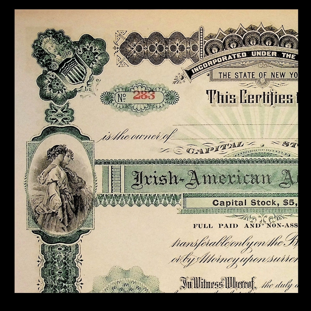 Irish American Advocate Company Unissued Stock Certificate from 1910s