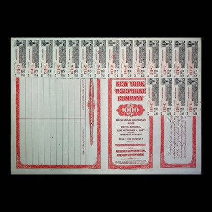 New York Telephone Company Bond Certificate from 1960 with coupons