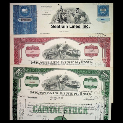 Seatrain Lines Inc Stock Certificate from 1950 - 1960 with Train and Ship