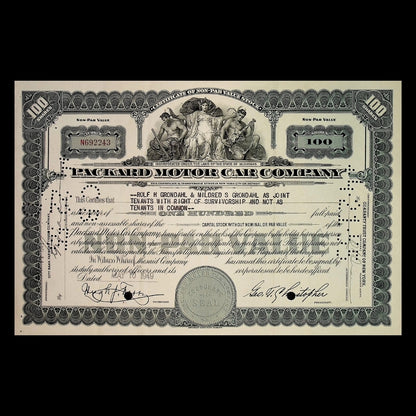 Packard Motor Car Company Stock Certificate from 1940s
