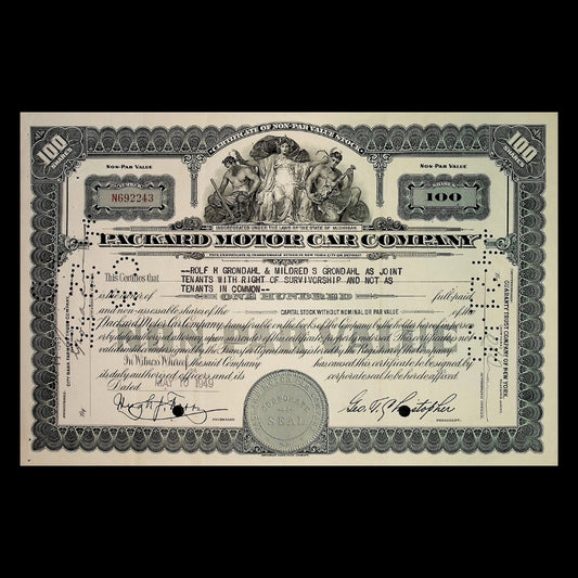 Packard Motor Car Company Stock Certificate from 1940s