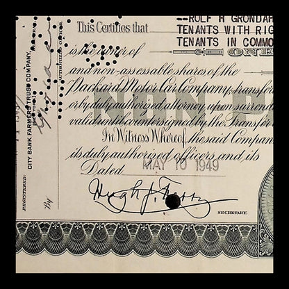 Packard Motor Car Company Stock Certificate from 1940s