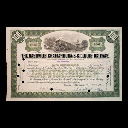 The Nashville, Chattanooga & St Louis Railway (now CSX) Stock Certificate from 1950s