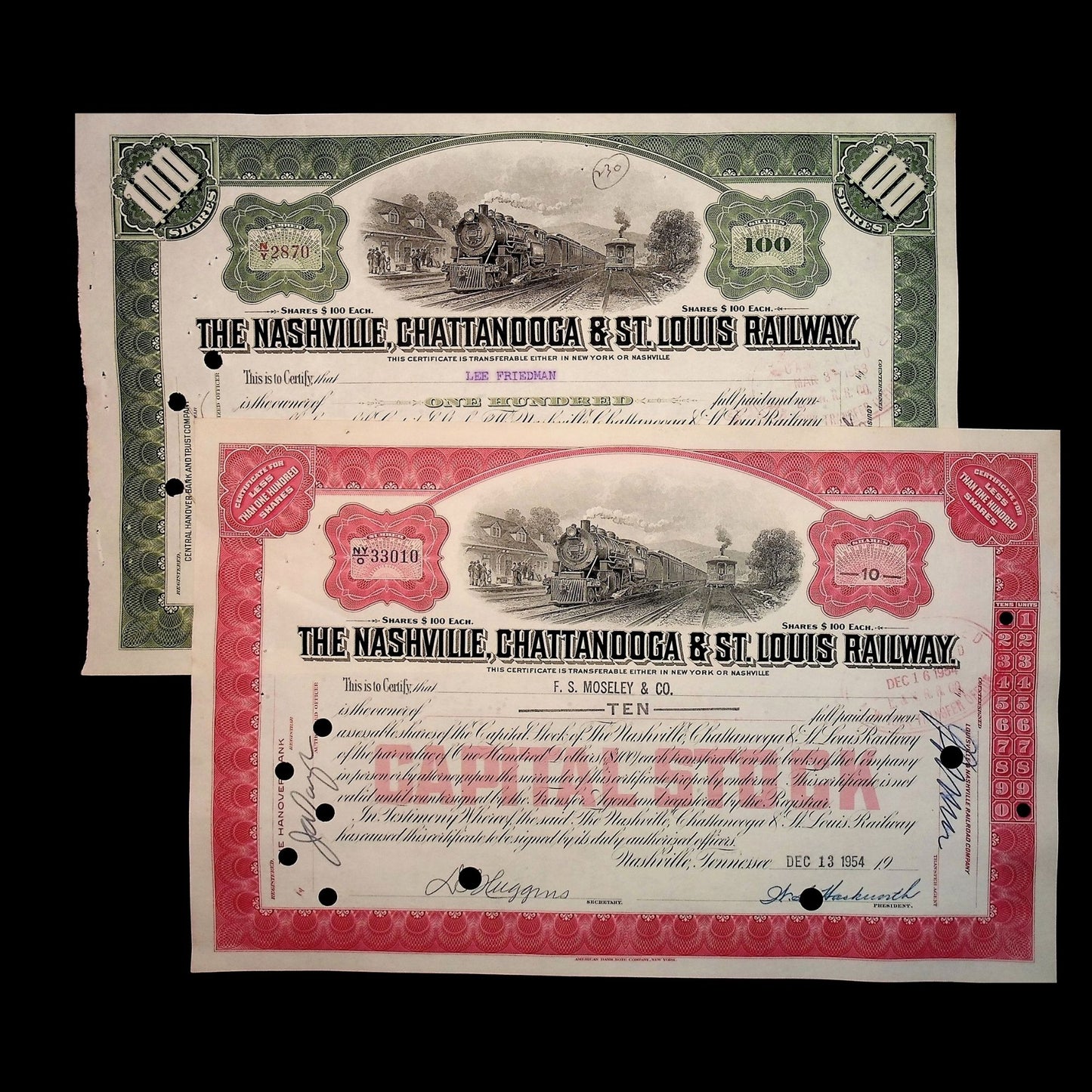The Nashville, Chattanooga & St Louis Railway (now CSX) Stock Certificate from 1950s