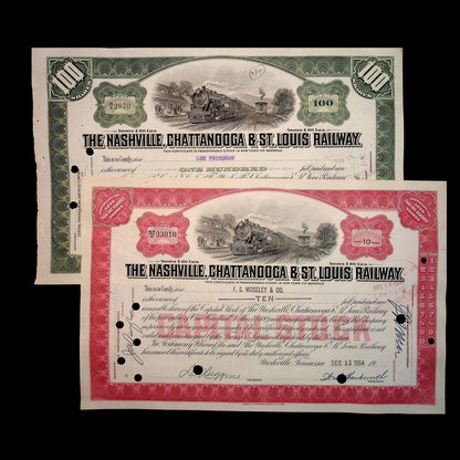 The Nashville, Chattanooga & St Louis Railway (now CSX) Stock Certificate from 1950s