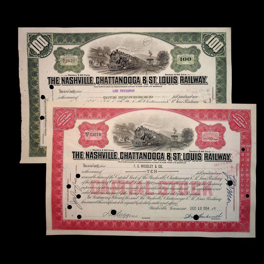 The Nashville, Chattanooga & St Louis Railway (now CSX) Stock Certificate from 1950s