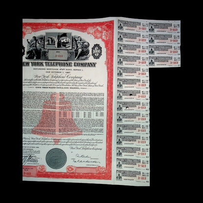 New York Telephone Company Bond Certificate from 1960 with coupons