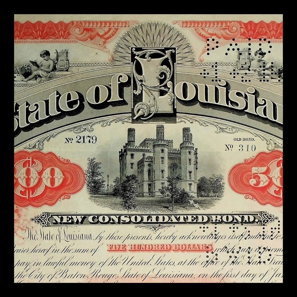 State of Louisiana Bond Certificate from 1892 Signed By Mayor Murphy J. Foster