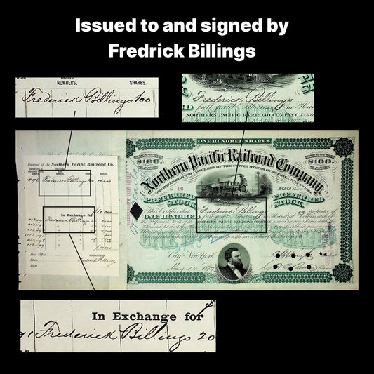 Vintage Northern Pacific Railroad Company stock certificate with signatures and text.