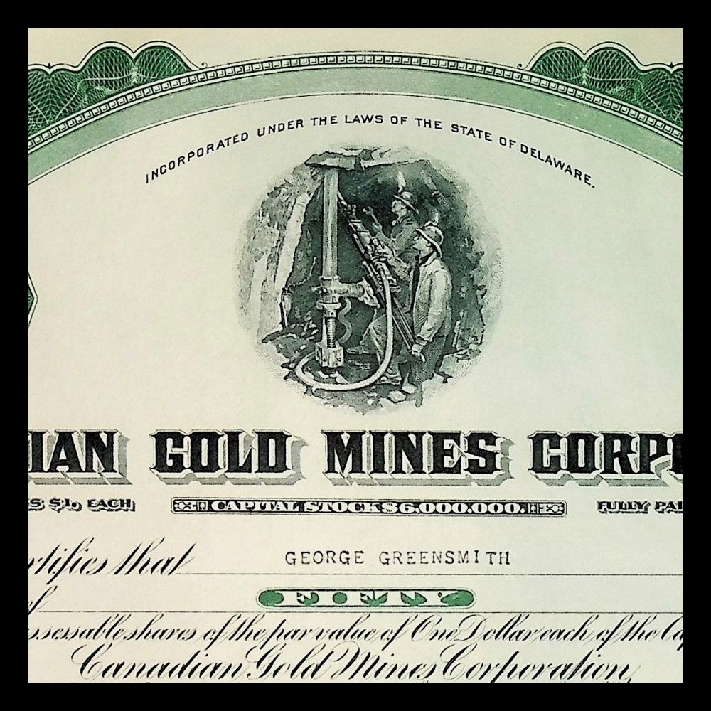 Canadian Gold Mines Corporation Stock Certificate from 1920s