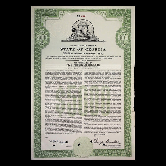 State of Georgia General Obligation Bond from 1981