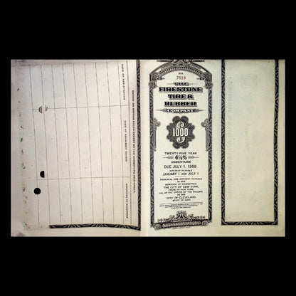 Firestone Tire & Rubber Company Bond Certificate from 1963 with coupons