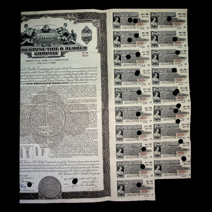 Firestone Tire & Rubber Company Bond Certificate from 1963 with coupons