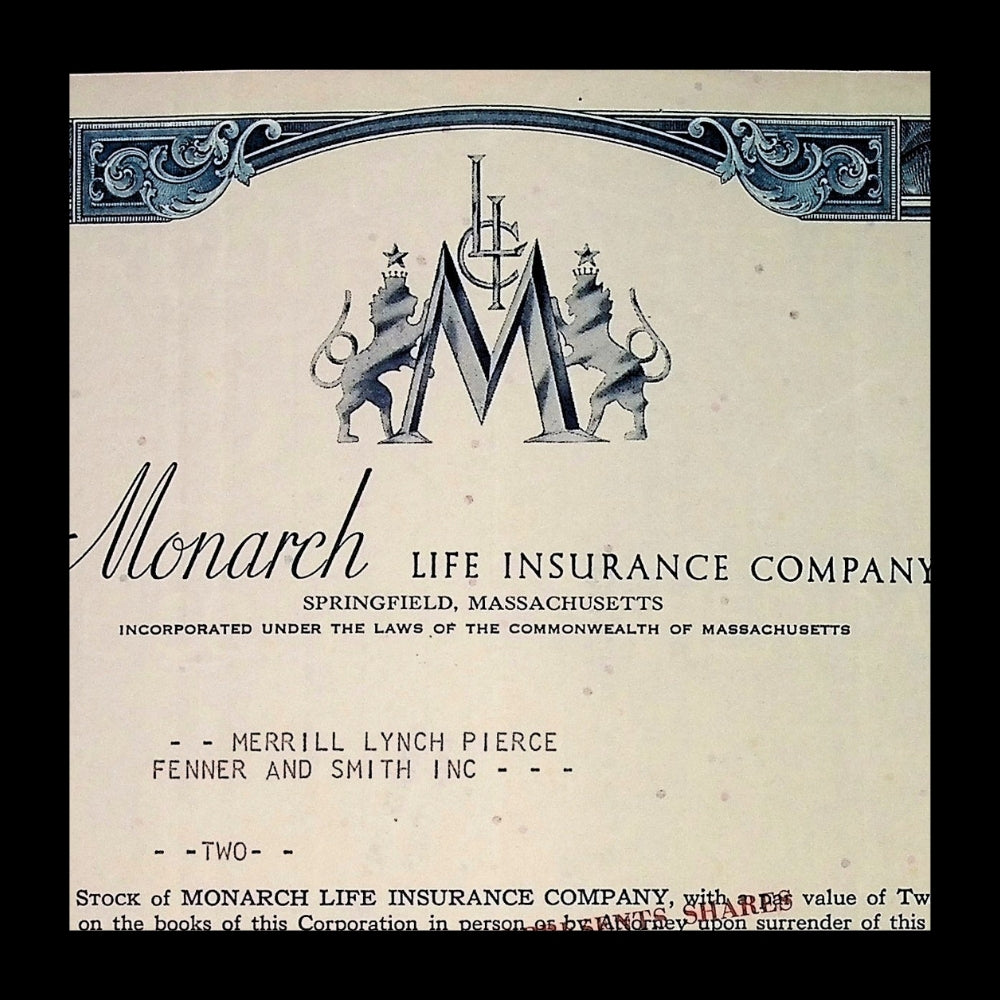Monarch Life Insurance Company Stock Certificate from 1960s