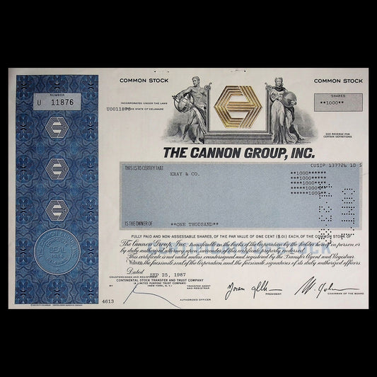 The Cannon Group, Inc (Chunk Norris) Scandal Stock Certificate from 1980s