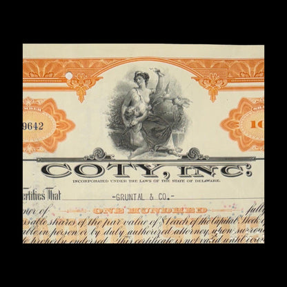 Coty, Inc (Fragrance house) Stock Certificate from 1939 (Orange)