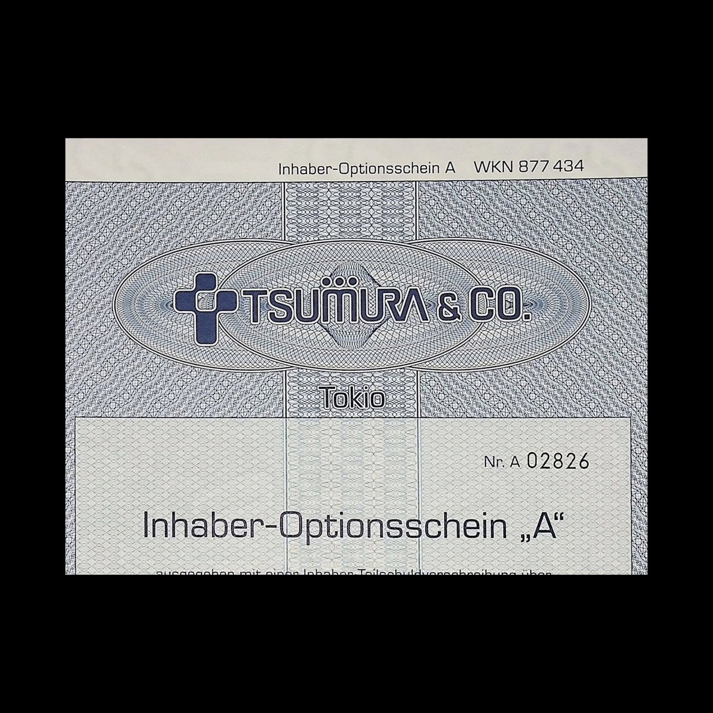 Tsumura & Co Bearer Warrant Certificate (Pharma co from Tokyo)  from 1989 in German