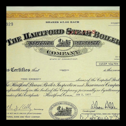 The Hartford Steam Boiler Inspection Insurance Stock Certificate from 1970s