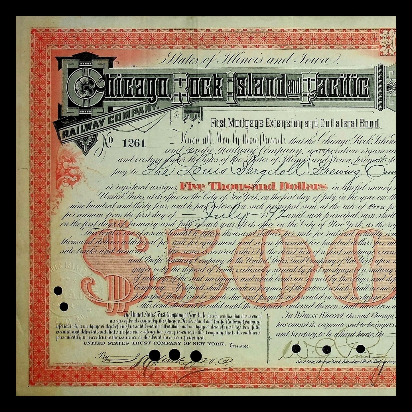 Chicago, Rock Island and Pacific Railroad Bond from 1890s