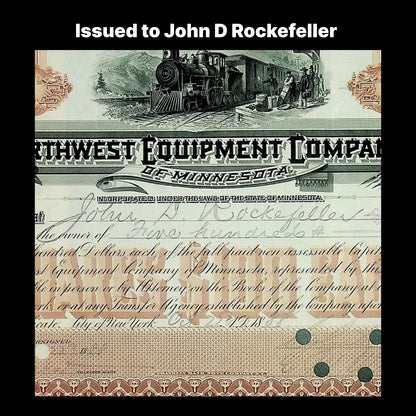 Signed by John D Rockefeller - Northwest Equipment Company Stock Certificate from 1888