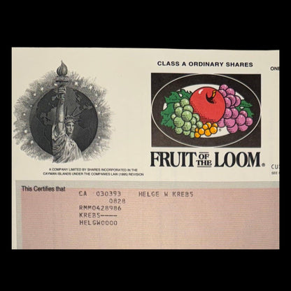 Fruit of the Loom Stock Certificate from 2000