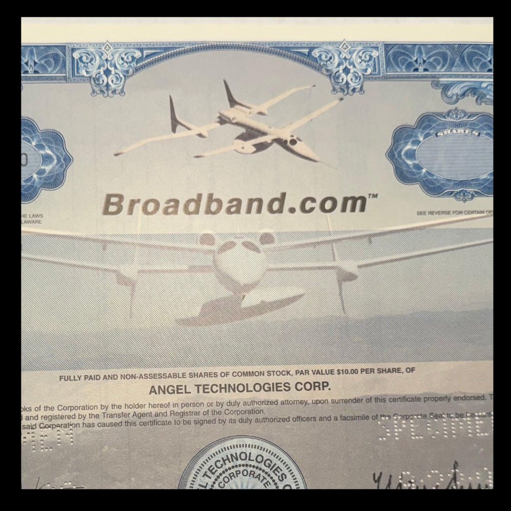 Broadband.com (Angel Technologies) Specimen Stock Certificate from 2000s