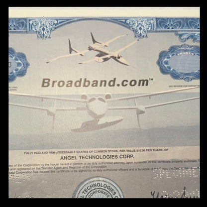 Broadband.com (Angel Technologies) Specimen Stock Certificate from 2000s