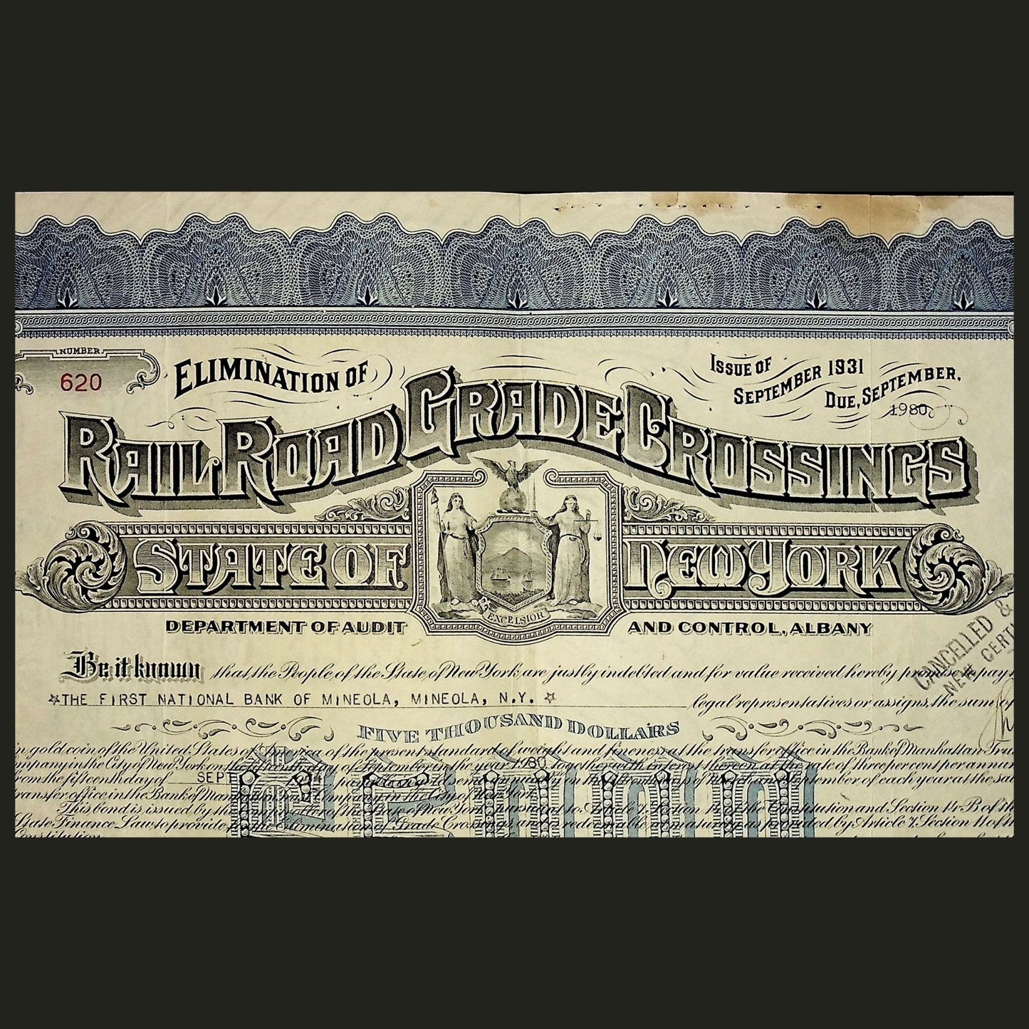 Elimination of Railroad Grade Crossings State of New York Bond from 1935