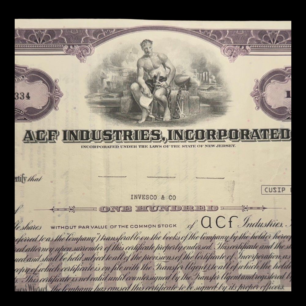 ACF Industries Inc (Carl Ichan owned) Stock Certificate from 1970s