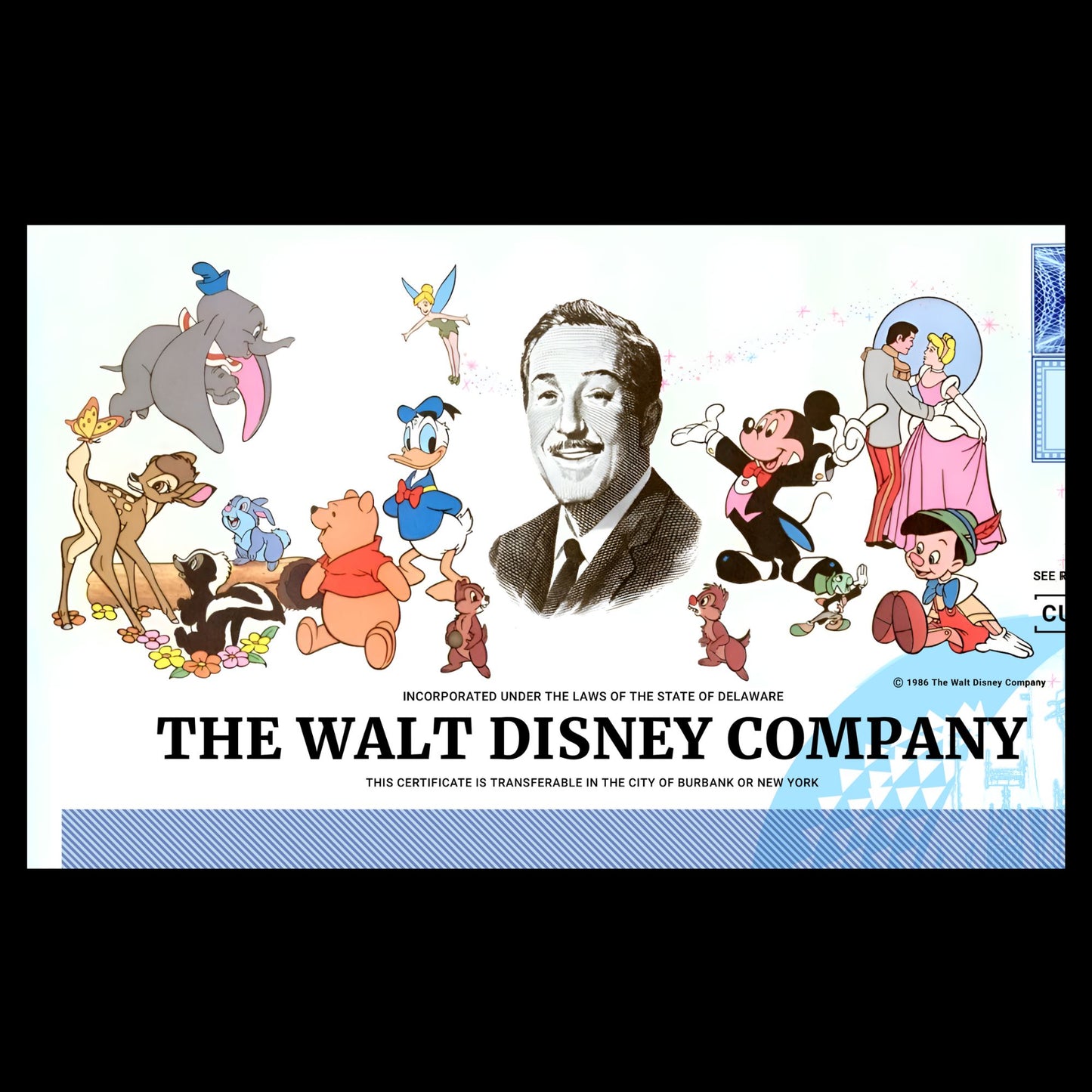 Walt Disney Stock Certificate Postcard Replica - Blank