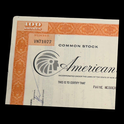 American Brands Inc Stock Certificate (Lucy Strike + Pall Mall cigarettes) from 1970s