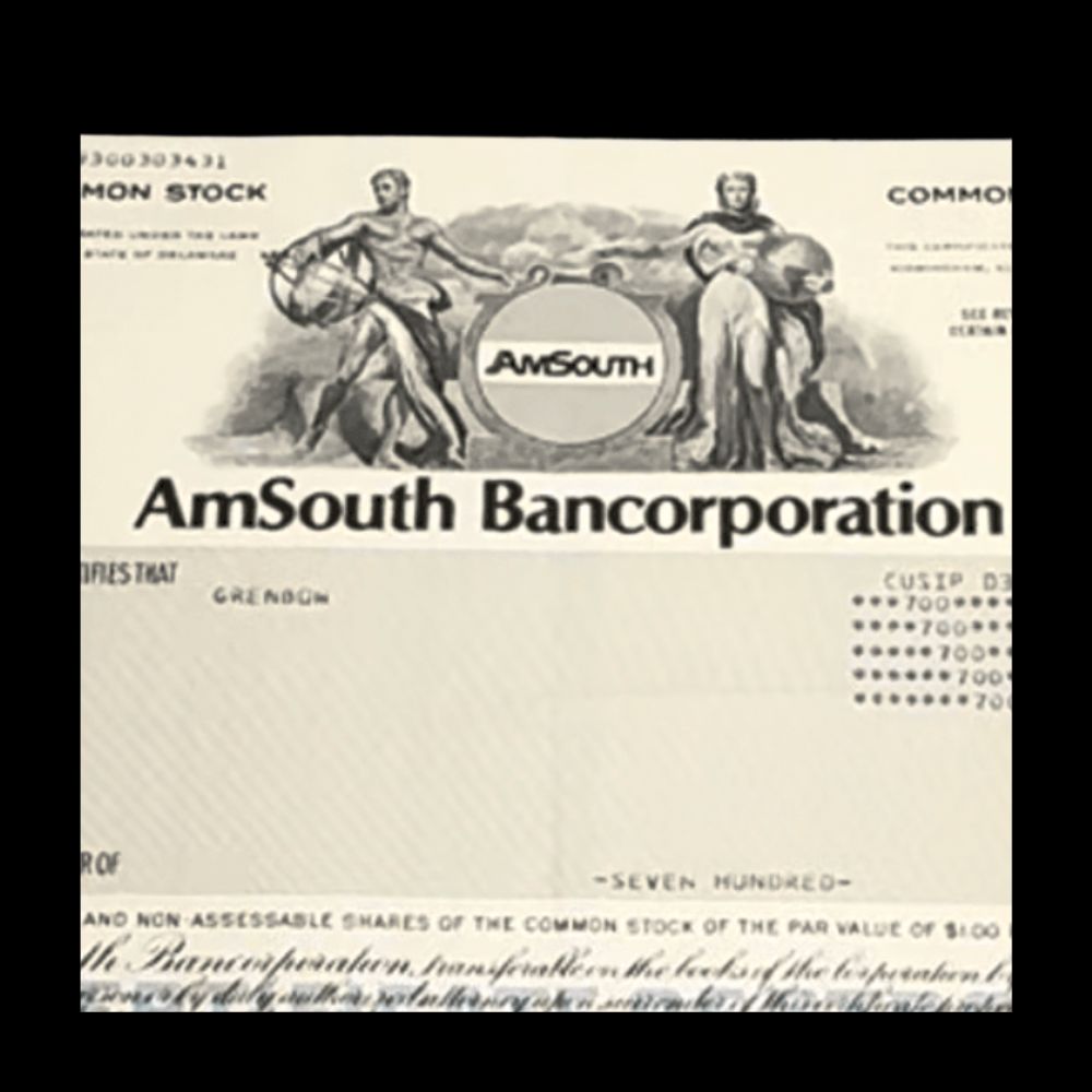 Amsouth Bancorporation (now Regions Bank) Stock Certificate from 1990s