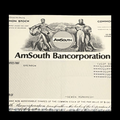 Amsouth Bancorporation (now Regions Bank) Stock Certificate from 1990s