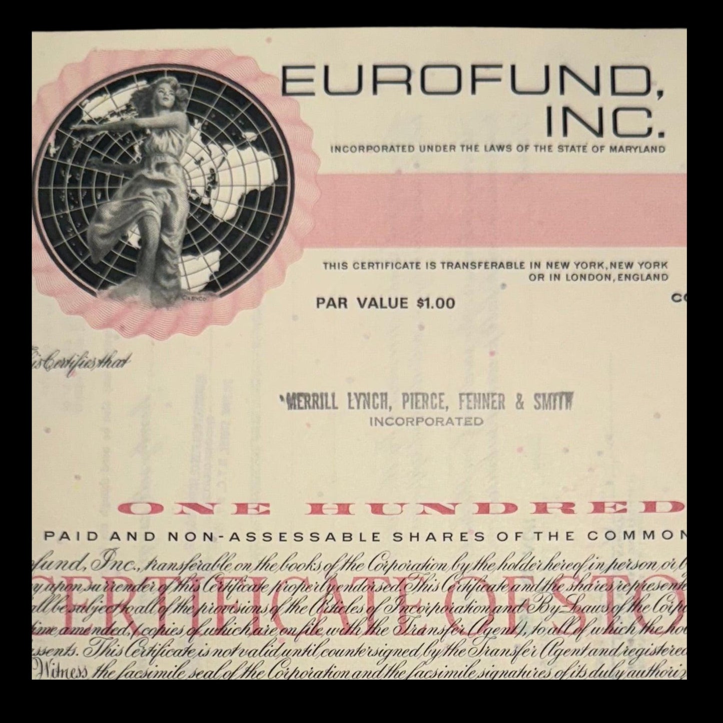 Eurofund Inc 股票证书