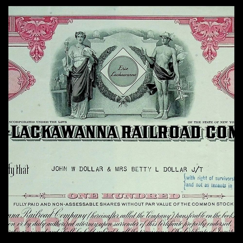 Erie Lackawanna Railroad Company Stock Certificate from 1960s